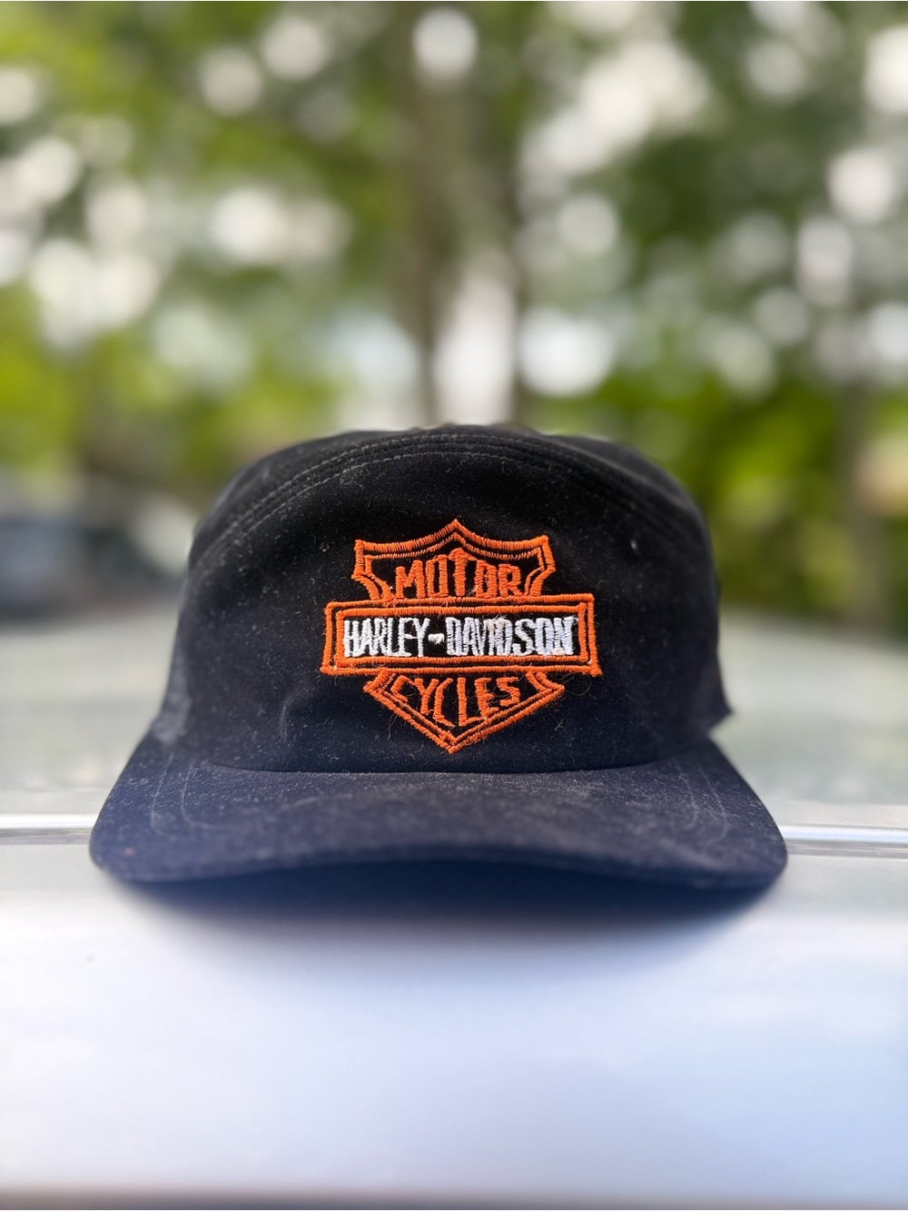 Harley-Davidson Black Hat with Orange Shield Logo